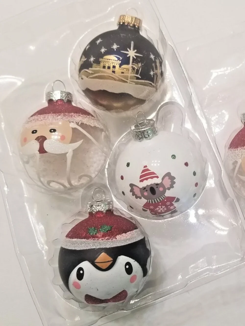 8 Ornaments Winter Christmas Tree Glass Ornaments Glitter Sparkles
